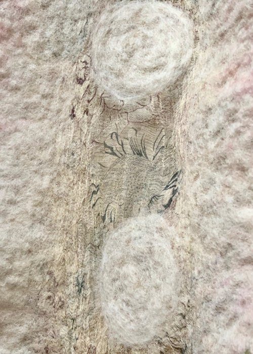 Agnes Foss - Felted Merino Scarf - Pink Roses on White Background with Silk Inserts 