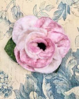 Agnes Foss - Felted Rose Brooch -  Pale Pink and White