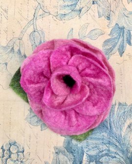 Agnes Foss - Felted Rose Brooch -  Pink 