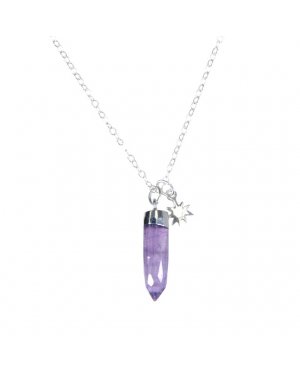 Pam Kerr Designs | Amethyst Gemstone Point Necklace | Sterling Silver Chain with Charm