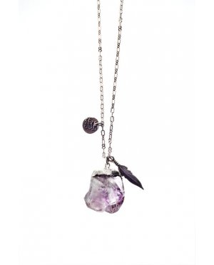 Pam Kerr Designs | Gypset Amethyst Nugget Necklace | Antiqued Silver-plated Chain with 2 Charms