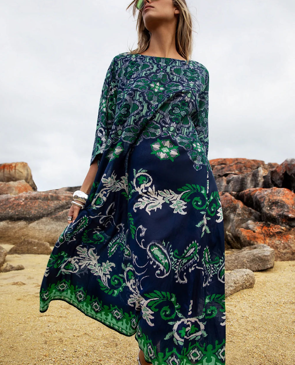 One Season | Jackie Dress | Isola Print | Navy Green