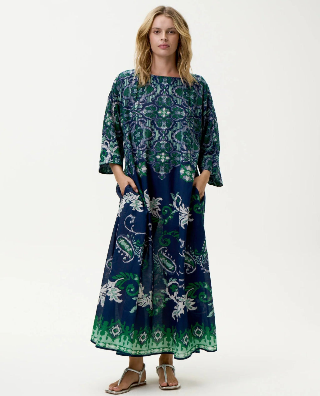 One Season | Jackie Dress | Isola Print | Navy Green