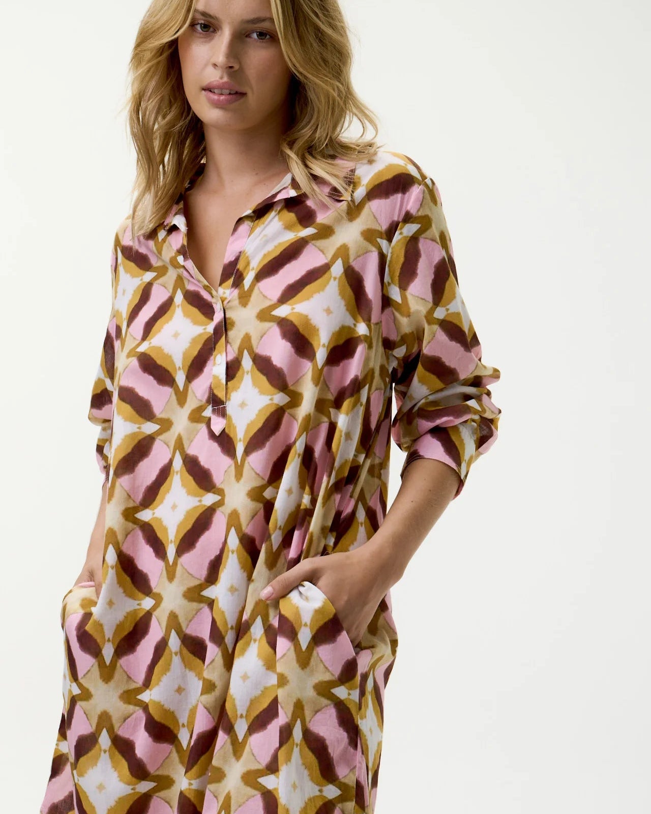 One Season | Middy Gilli Dress | Tobago Print | Pink Ikat