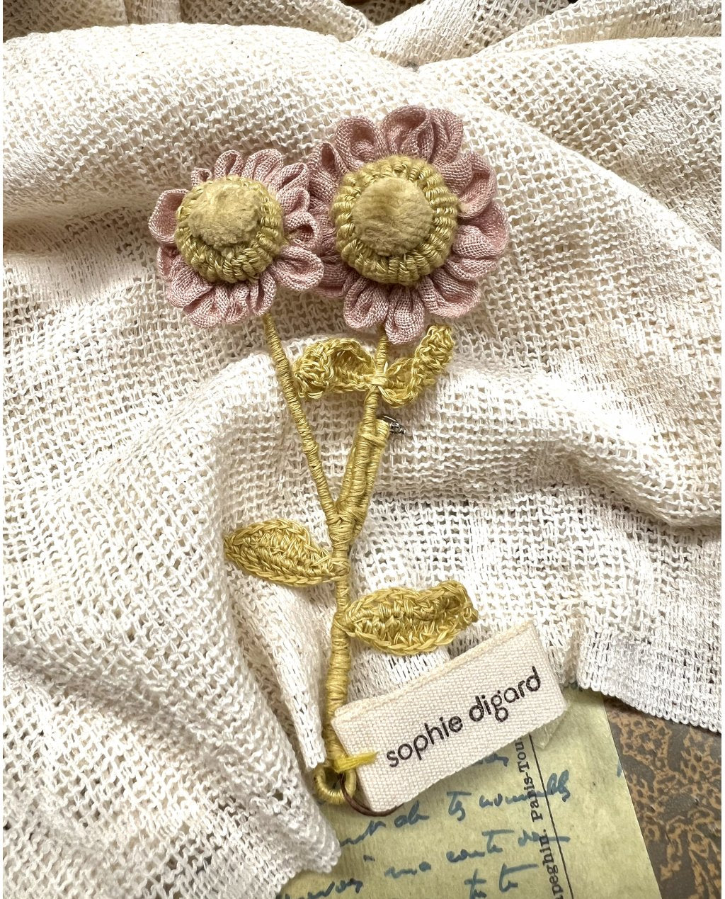 Sophie Digard | Hand-crafted Double Bloom Brooch | Yellow & PInk