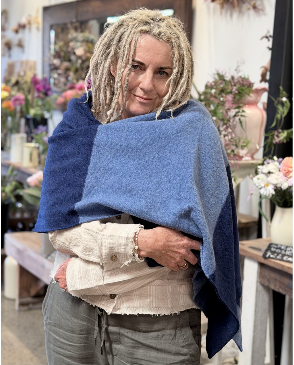 ERIBÉ | Bowden Colour Block Stole | Denim