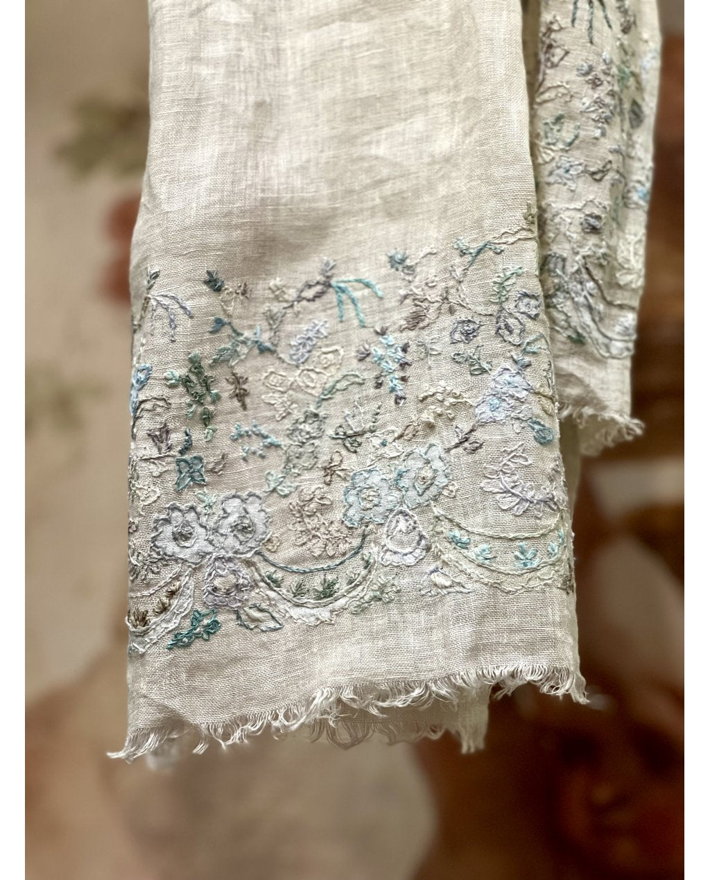 Sophie Digard | Linen Scarf with Floral Embroidery
