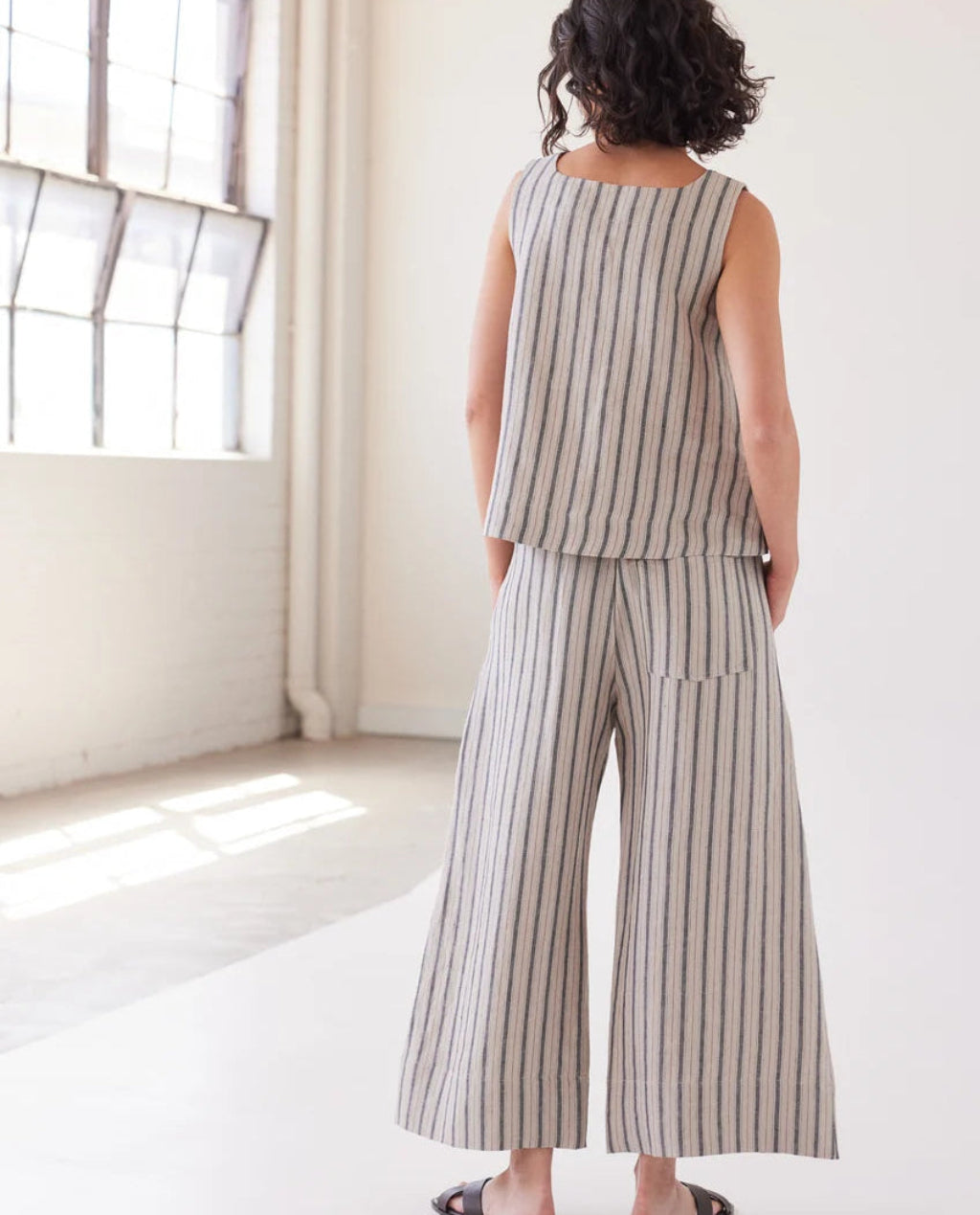 Eva's Sunday | Oliver Pant | Navy Linen Twill Stripe